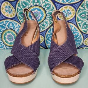 Splendid Khaki and Denim Wedges